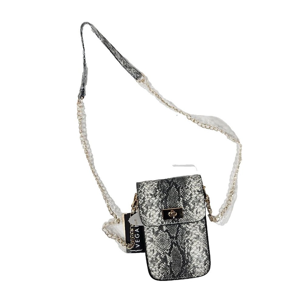 Mellow World Touchscreen Window Purse Handbag Vegan Faux Snakeskin Gray & White